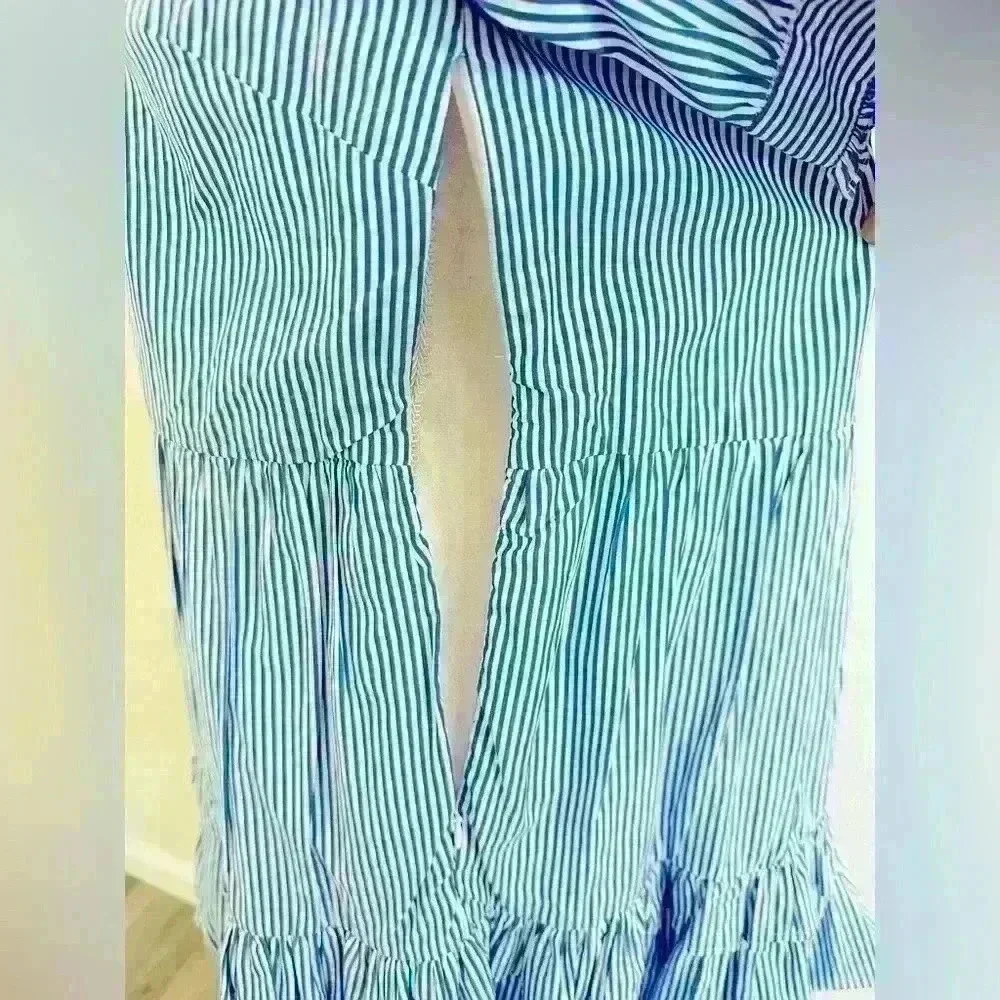 J. Crew Stripe Ruffleneck Tiered Popover Dress Size Medium Petite